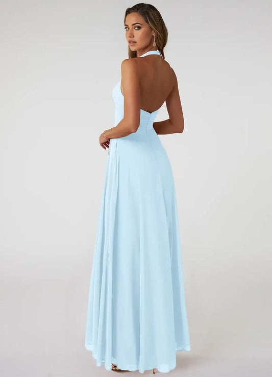 A-Line Halter Sleeveless Floor-Length Wedding Dress - Yihuiw by Yihuiw