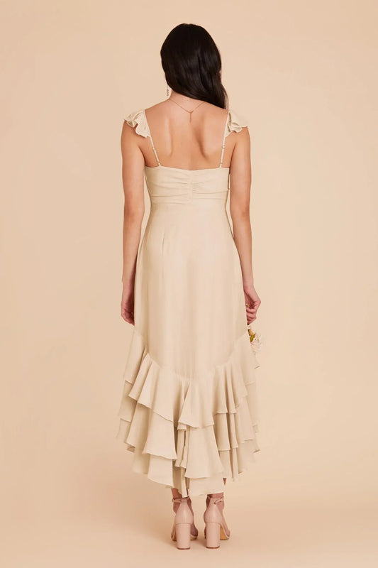 V-Neck Ruffled Midi Wedding Dress - Yihuiw by Yihuiw