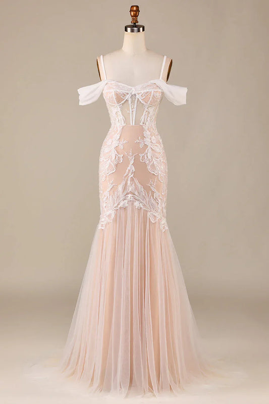 Mermaid Off-Shoulder Lace Lace-Up Back Train Floor-Length Wedding Dress - Yihuiw by Yihuiw