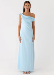 Whimsical One-Shoulder Neck Sleeveless Open-Back Satin Floor-Length Prom Dress