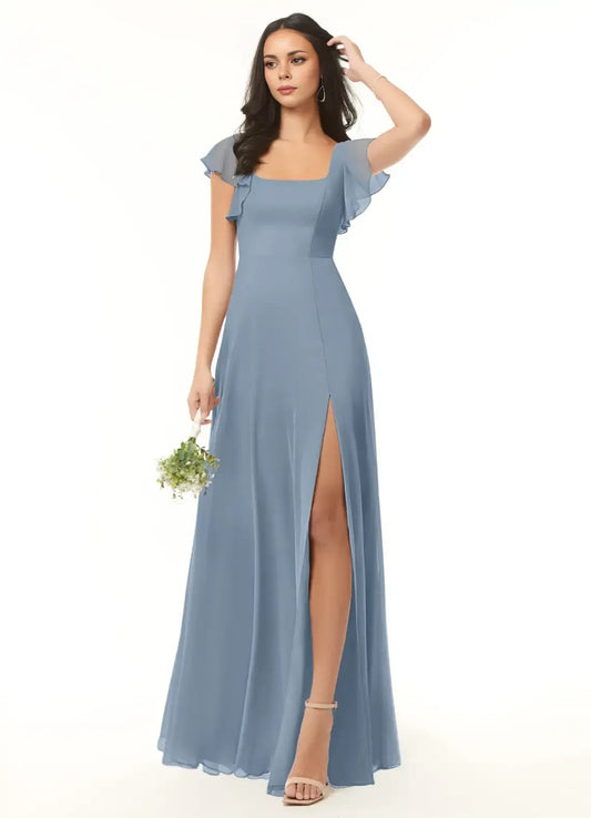 Square Neck Ruffled Floor-Length Wedding Dress - Yihuiw by Yihuiw