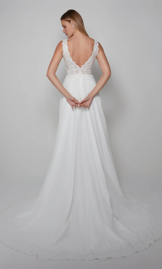 White A-Line V-Neck Chiffon Sleeveless Wedding Dress - Yihuiw by Yihuiw
