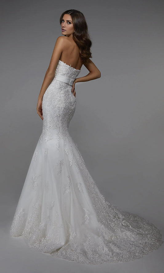White Mermaid Sweetheart Lace Train Wedding Dress - Yihuiw by Yihuiw