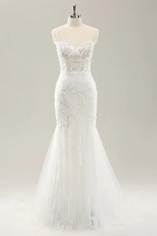 Mermaid Spaghetti Strap Floor-Length Wedding Dress - Yihuiw by Yihuiw