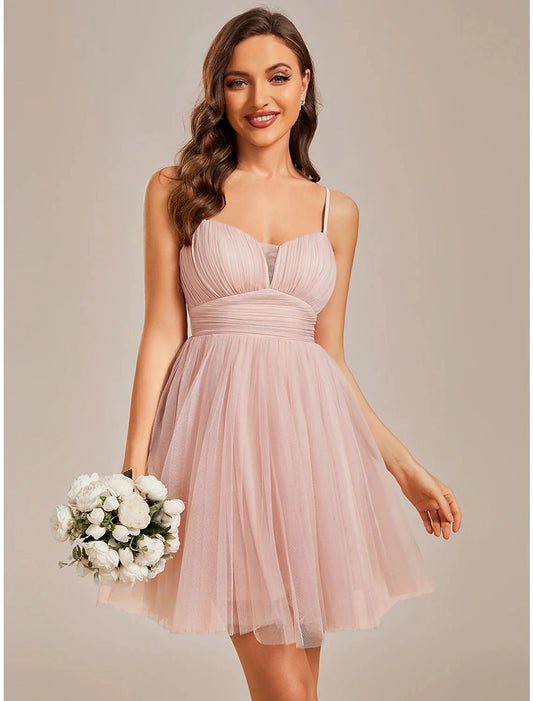 A-Line Homecoming Dresses Princess Dress Cocktail Party Birthday Short / Mini Sleeveless Spaghetti Strap Tulle with Ruched by YiHuiw