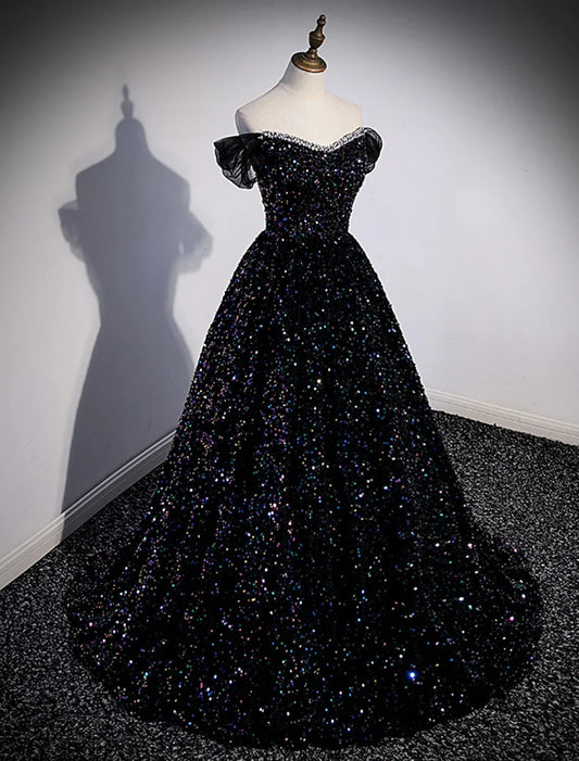 Ball Gown Prom Dresses Sexy Dress Wedding Guest Court Train Sleeveless Off Shoulder Sequined with Pleats Sequin by YiHuiw