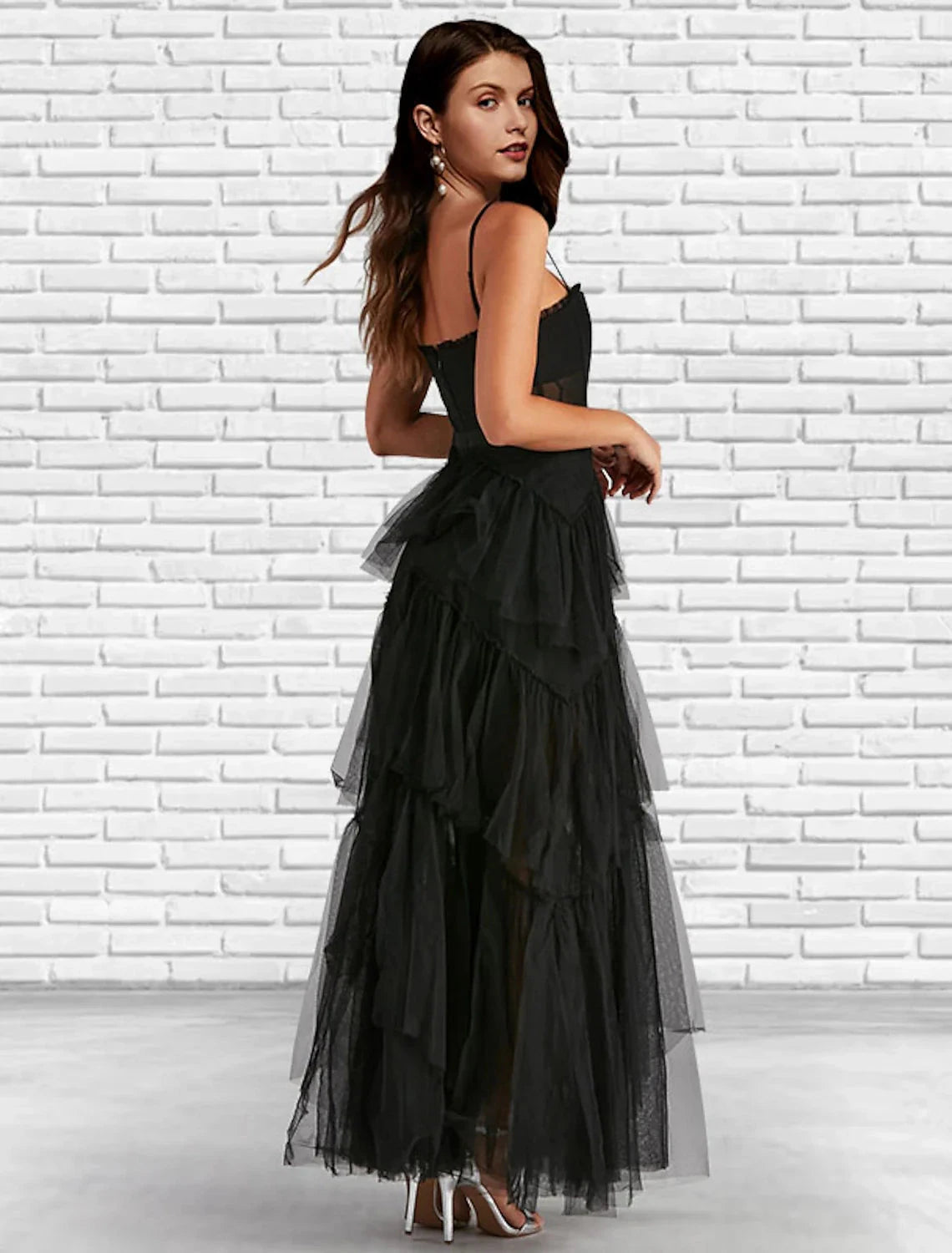 A-Line Prom Dresses Corsets Dress Party Wear Ankle Length Sleeveless Strapless Tulle Ladder Back with Ruffles Pure Color by YiHuiw