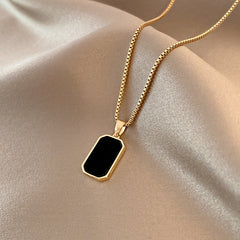 Rectangular Pendant Necklace Design Gold Non-fading Fashion Small Black For Men Titanium Steel Necklace For Women