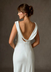 Elegant Satin Wedding Dress with Ruched Bodice Mermaid Silhouette Dramatic Cowl Back
