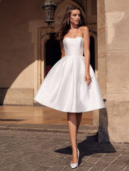 A-Line Cocktail Dresses Party Dress Homecoming Graduation Knee Length Sleeveless Strapless Fabric with Sleek