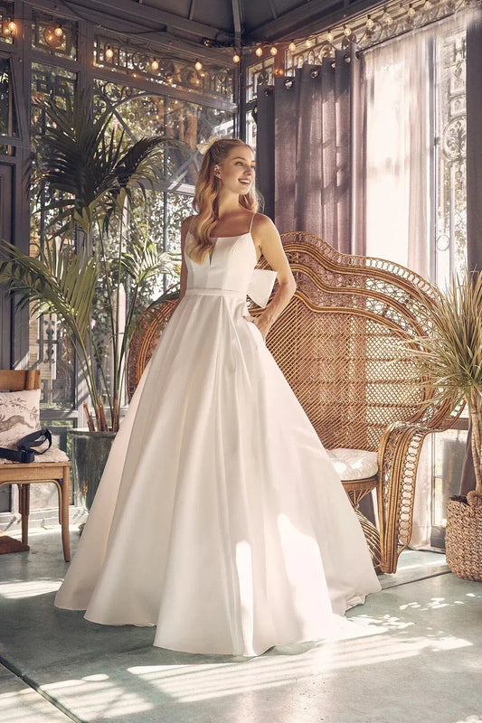 A-Line Spaghetti Strap Floor-Length Wedding Dress - Yihuiw by Yihuiw