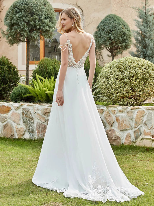 A-Line Spaghetti Strap Floor-Length Wedding Dress - Yihuiw by Yihuiw