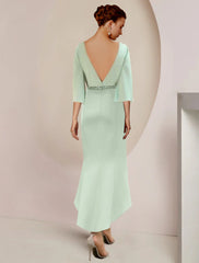 Mermaid / Trumpet Mother of the Bride Dress Wedding Guest Party Elegant Scoop Neck Tea Length Chiffon 3/4 Length Sleeve with Beading