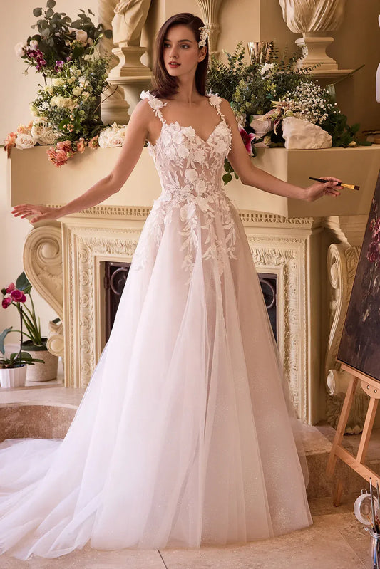 A-Line Spaghetti Strap Floor-Length Wedding Dress - Yihuiw by Yihuiw