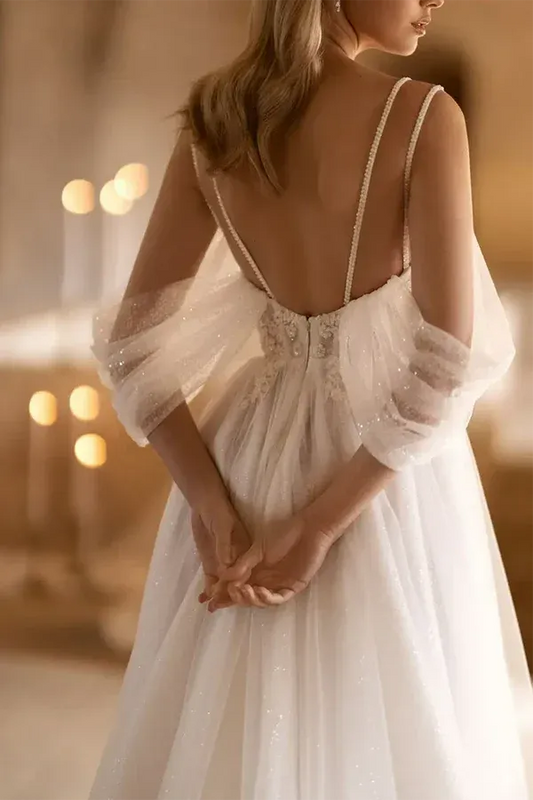 A-Line V-Neck Floor-Length Wedding Dress - Yihuiw by Yihuiw