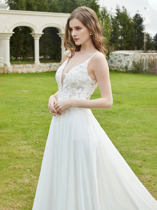 A-Line Spaghetti Strap Floor-Length Wedding Dress - Yihuiw by Yihuiw
