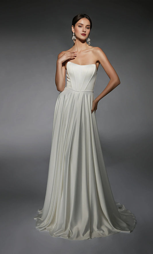 A-Line Strapless Lace-Up Back Floor-Length Wedding Dress - Yihuiw by Yihuiw