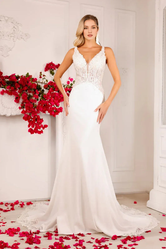 Mermaid V-Neck Floor-Length Wedding Dress - Yihuiw by Yihuiw