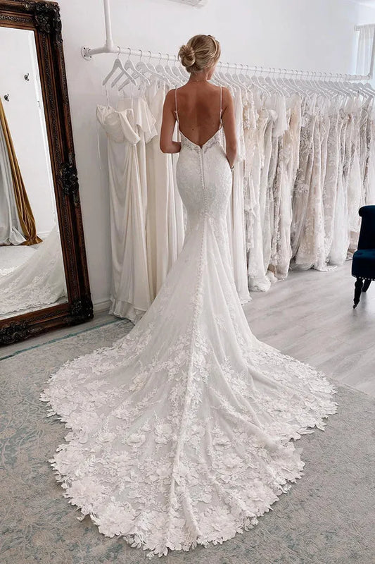 Mermaid V-Neck Floor-Length Wedding Dress - Yihuiw by Yihuiw