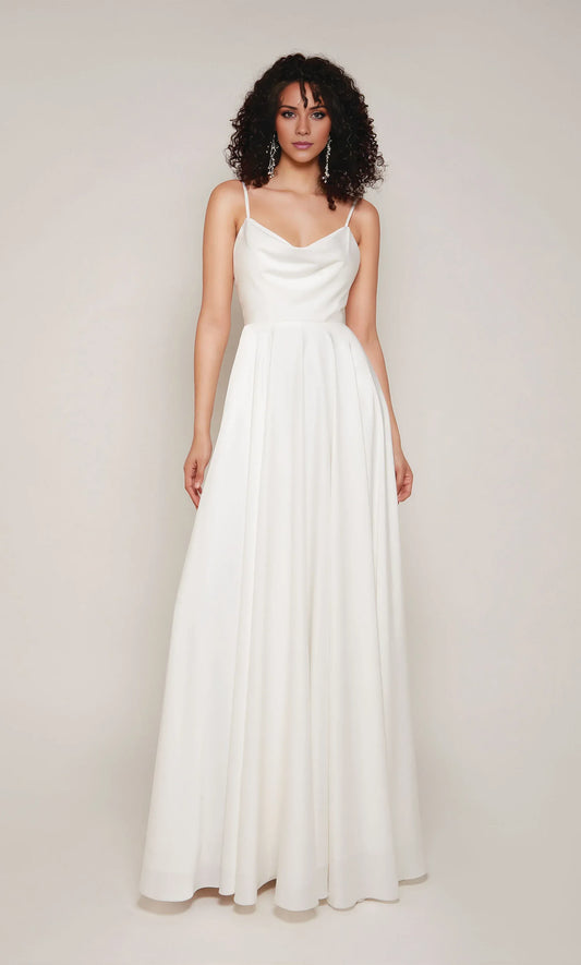 A-Line Spaghetti Strap Satin Open Back Train Wedding Dress - Yihuiw by Yihuiw