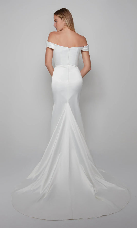 Mermaid Off-Shoulder Satin Short Sleeve Train Mini Wedding Dress - Yihuiw by Yihuiw
