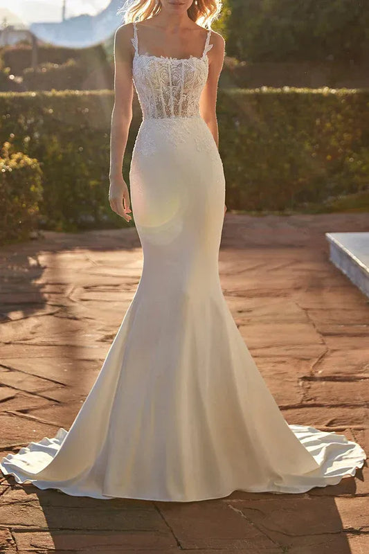 Mermaid Spaghetti Strap Floor-Length Wedding Dress - Yihuiw by Yihuiw