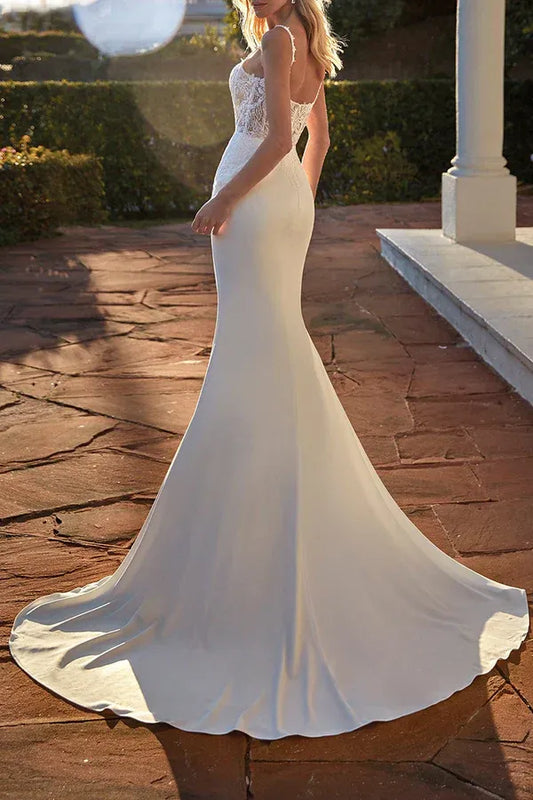 Mermaid Spaghetti Strap Floor-Length Wedding Dress - Yihuiw by Yihuiw
