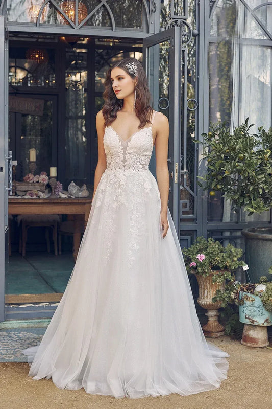 A-Line V-Neck Floor-Length Wedding Dress - Yihuiw by Yihuiw