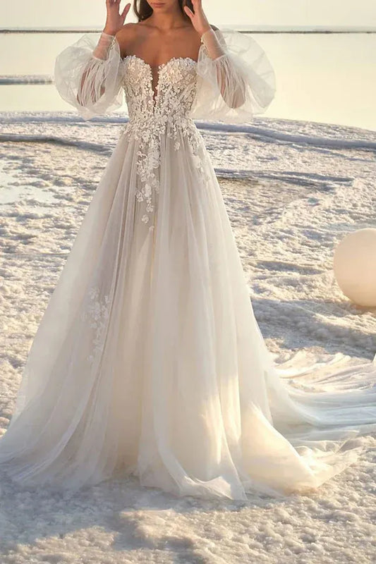 A-Line Floor-Length Wedding Dress - Yihuiw by Yihuiw