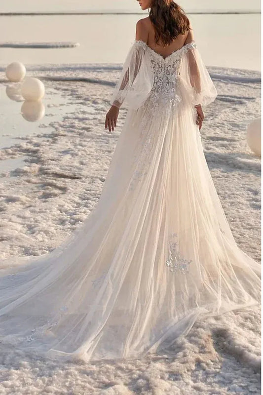 A-Line Floor-Length Wedding Dress - Yihuiw by Yihuiw