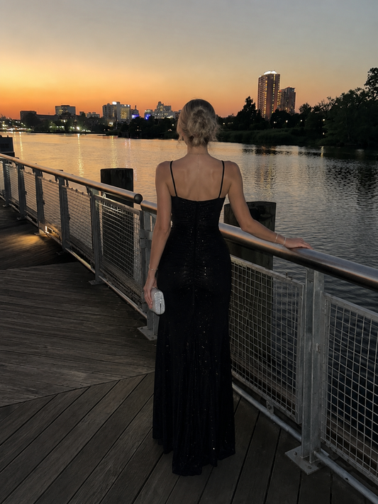 Sexy Black Sheath Long Evening Dress Party Gown with Slit simple gentle atmospheric and unique desi Bring summer colors to enhance whiteness by YiHuiw