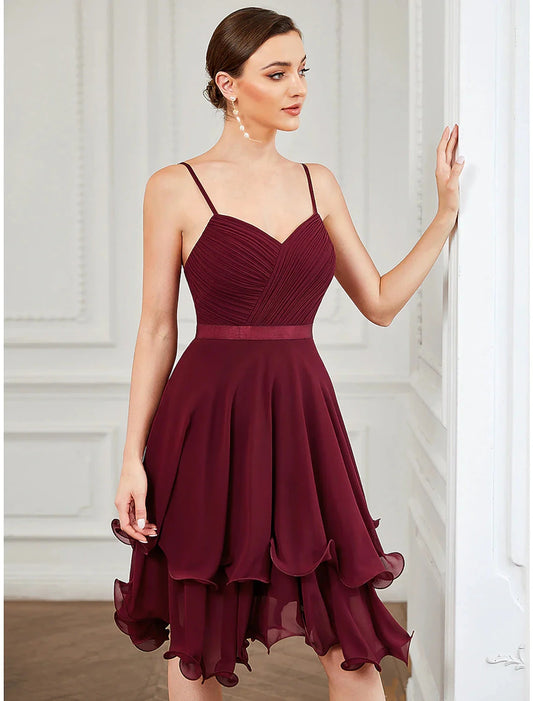 A-Line Homecoming Dresses Tiered Plisse Dress Homecoming Prom Short / Mini Sleeveless Sweetheart Chiffon with Pure Color Tiered by YiHuiw