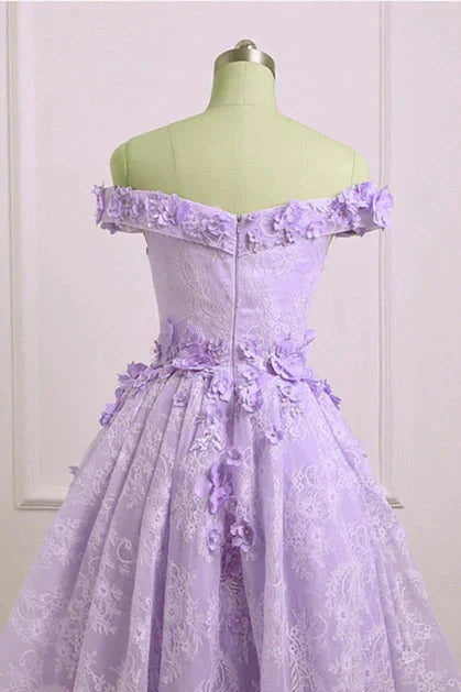 Adorable Lace Light Purple High Low Homecoming Dress, Cute Sweetheart Prom Dress by YiHuiw