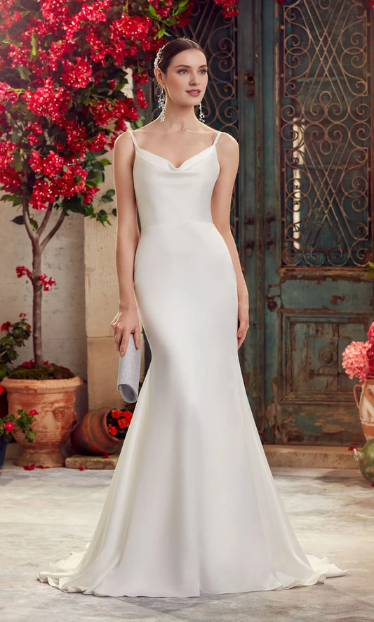 Mermaid Spaghetti Strap Satin Open Back Train Wedding Dress - Yihuiw by Yihuiw