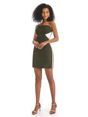 Sheath / Column Homecoming Dresses Color Block Dress Graduation Birthday Short / Mini Sleeveless Strapless Fabric with Fringe 2025