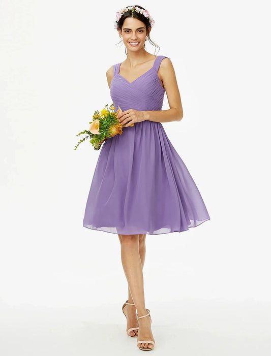 A-Line Bridesmaid Dress Straps Sleeveless Open Back Knee Length Chiffon with Sash / Ribbon / Bow(s) / Criss Cross by YiHuiw