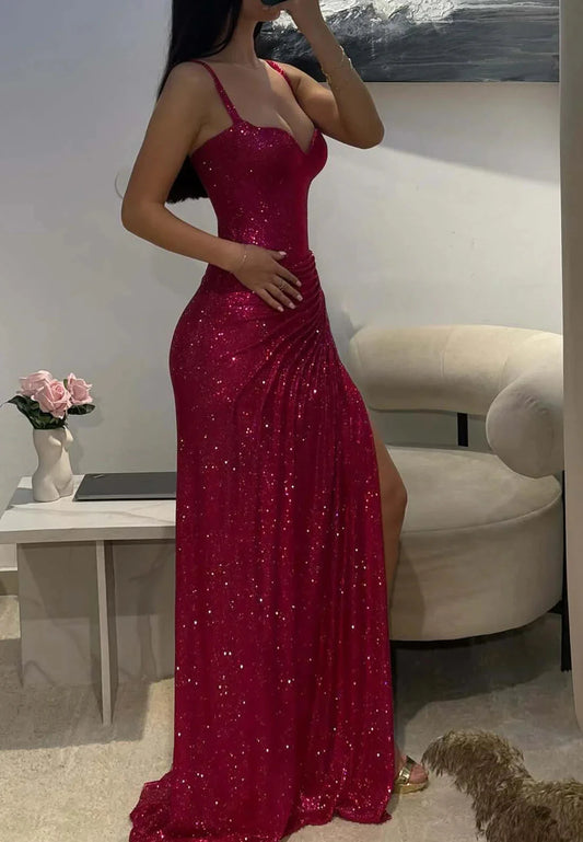 Amazing Fuchsia Sequin Prom Dress Long Mermaid Formal Gown with Split simple gentle atmospheric and unique desi Bring summer colors to enhance whiteness by YiHuiw