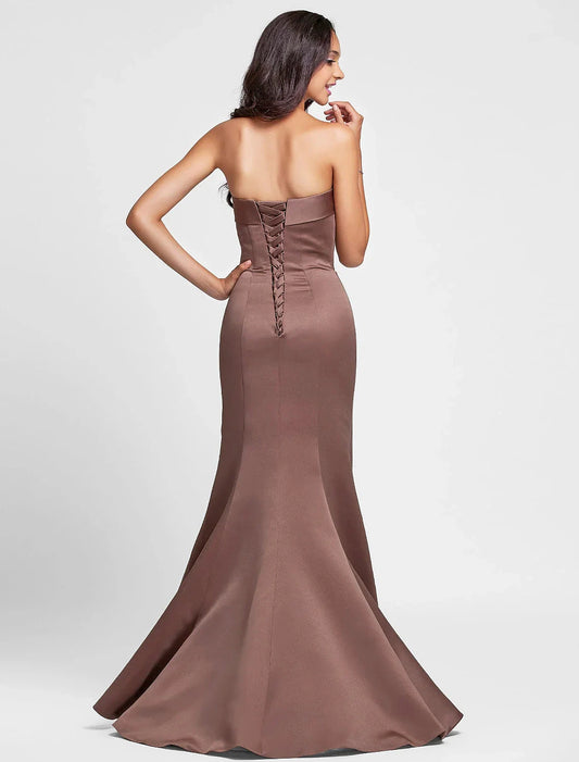 Mermaid / Trumpet Bridesmaid Dress Strapless Sleeveless Floor Length Satin with Side Draping by YiHuiw