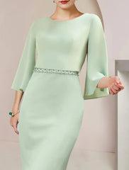Mermaid / Trumpet Mother of the Bride Dress Wedding Guest Party Elegant Scoop Neck Tea Length Chiffon 3/4 Length Sleeve with Beading