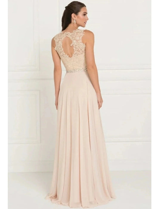A-Line Bridesmaid Dress Jewel Neck Sleeveless Elegant Sweep / Brush Train Tulle with Lace / Sash / Ribbon by YiHuiw