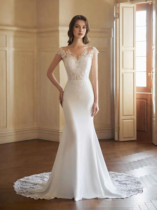Mermaid Illusion Lace Floor-Length Wedding Dress - Yihuiw by Yihuiw