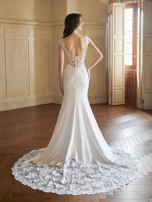 Mermaid Illusion Lace Floor-Length Wedding Dress - Yihuiw by Yihuiw
