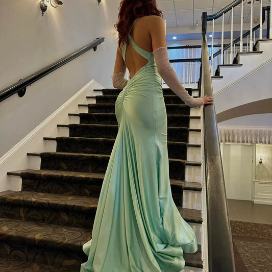 length train slit backless evening dress party dress prom simple gentle atmospheric and unique desi Bring summer colors to enhance whiteness by YiHuiw