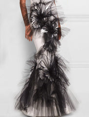 Mermaid / Trumpet Evening Gown Color Block Dress Formal Floor Length Sleeveless V Neck Fabric with Appliques