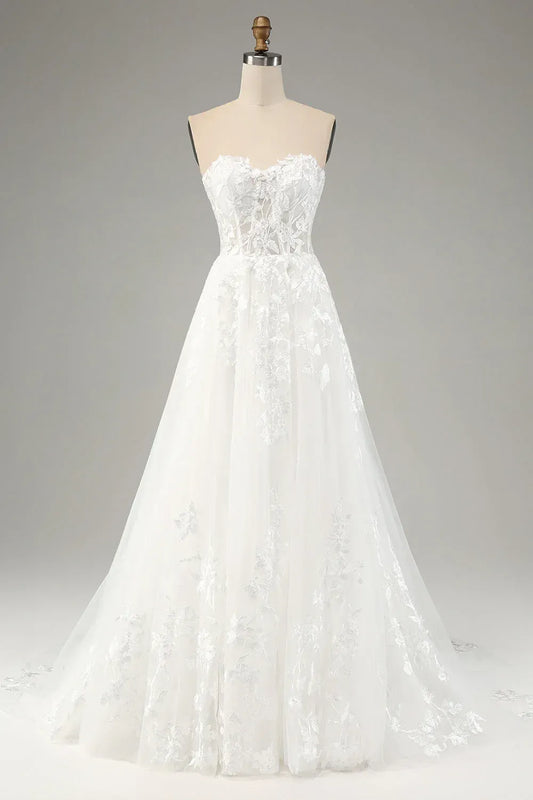 A-Line Floor-Length Wedding Dress - Yihuiw by Yihuiw