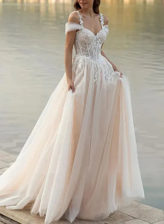 A-Line Sweetheart Floor-Length Wedding Dress - Yihuiw by Yihuiw