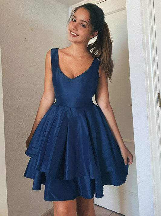 A-Line/Princess Straps Sleeveless Taffeta Layers Short/Mini Homecoming Dresses by YiHuiw