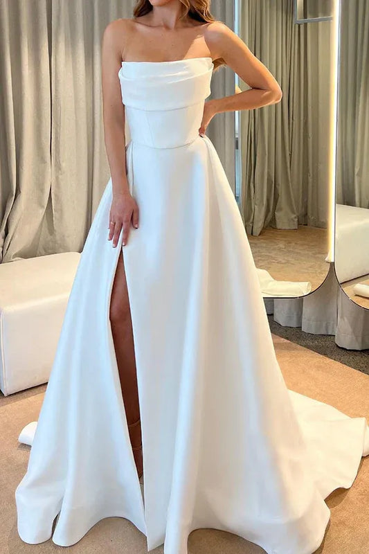 A-Line Strapless Floor-Length Wedding Dress - Yihuiw by Yihuiw