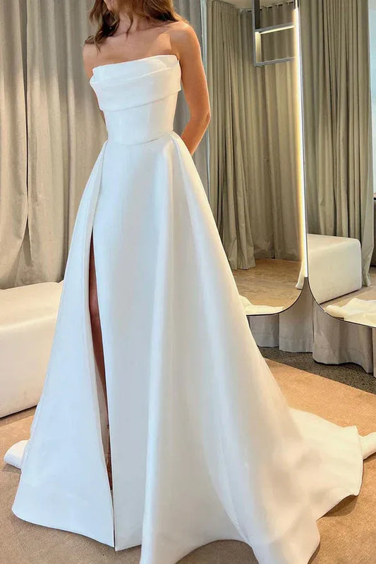 A-Line Strapless Floor-Length Wedding Dress - Yihuiw by Yihuiw