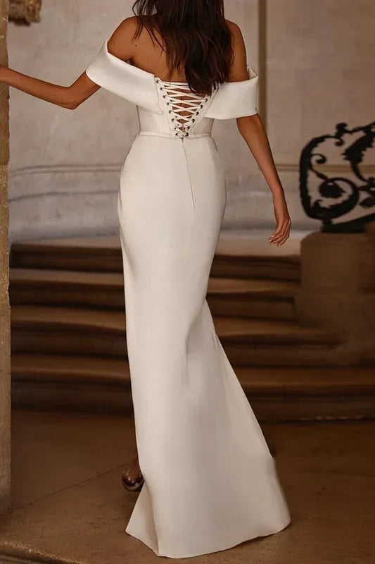 Lace-Up Back High Slit Floor-Length Wedding Dress - Yihuiw by Yihuiw